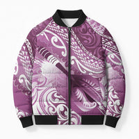 Personalised New Zealand Aotearoa Darts Masters Bomber Puffer Jacket Maori Art Tattoo with Tribal Dart Symbol Pink - Polynesian Pride