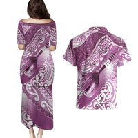 Personalised New Zealand Aotearoa Darts Masters Couples Matching Puletasi and Hawaiian Shirt Maori Art Tattoo with Tribal Dart Symbol Pink - Polynesian Pride