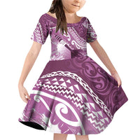 Personalised New Zealand Aotearoa Darts Masters Family Matching Off Shoulder Short Dress and Hawaiian Shirt Maori Art Tattoo with Tribal Dart Symbol Pink - Polynesian Pride