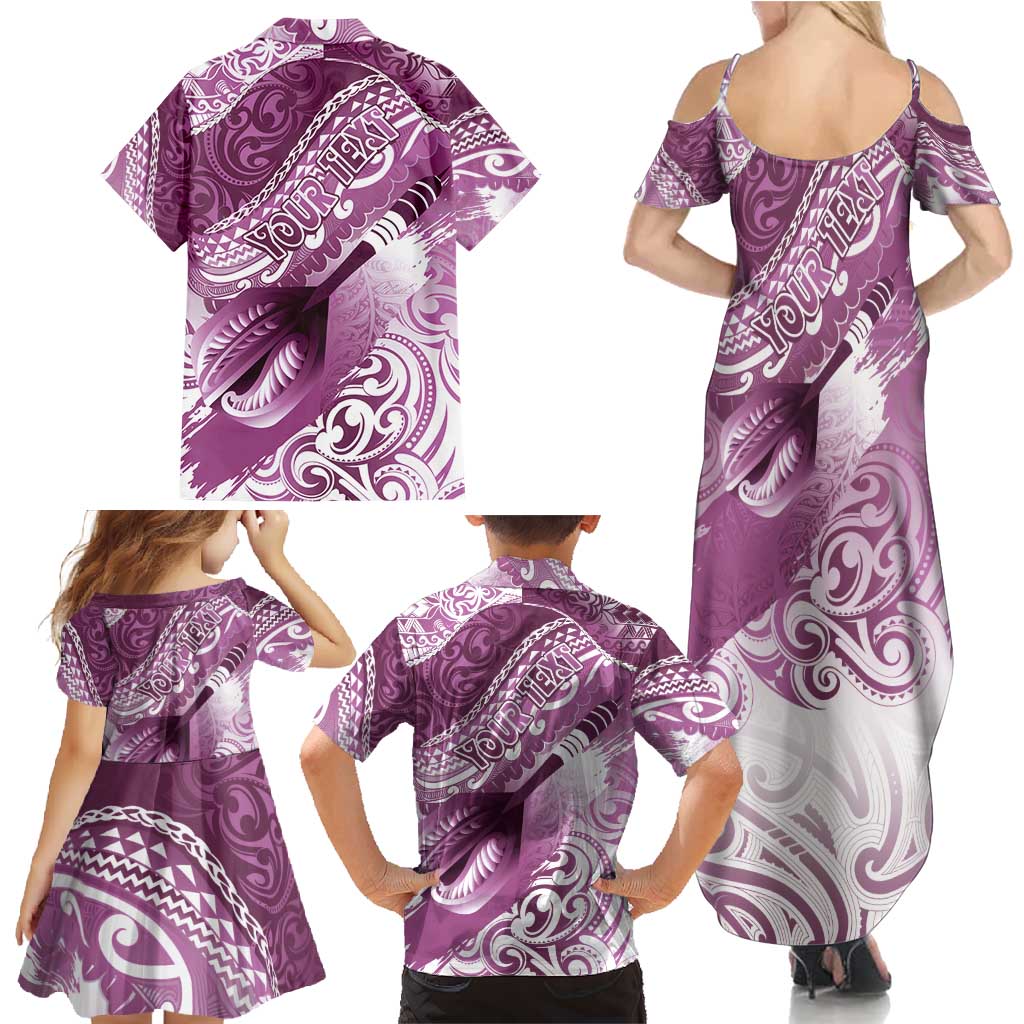 Personalised New Zealand Aotearoa Darts Masters Family Matching Summer Maxi Dress and Hawaiian Shirt Maori Art Tattoo with Tribal Dart Symbol Pink - Polynesian Pride