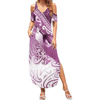 Personalised New Zealand Aotearoa Darts Masters Family Matching Summer Maxi Dress and Hawaiian Shirt Maori Art Tattoo with Tribal Dart Symbol Pink - Polynesian Pride