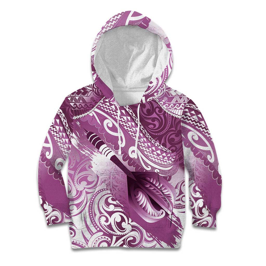 Personalised New Zealand Aotearoa Darts Masters Kid Hoodie Maori Art Tattoo with Tribal Dart Symbol Pink - Polynesian Pride