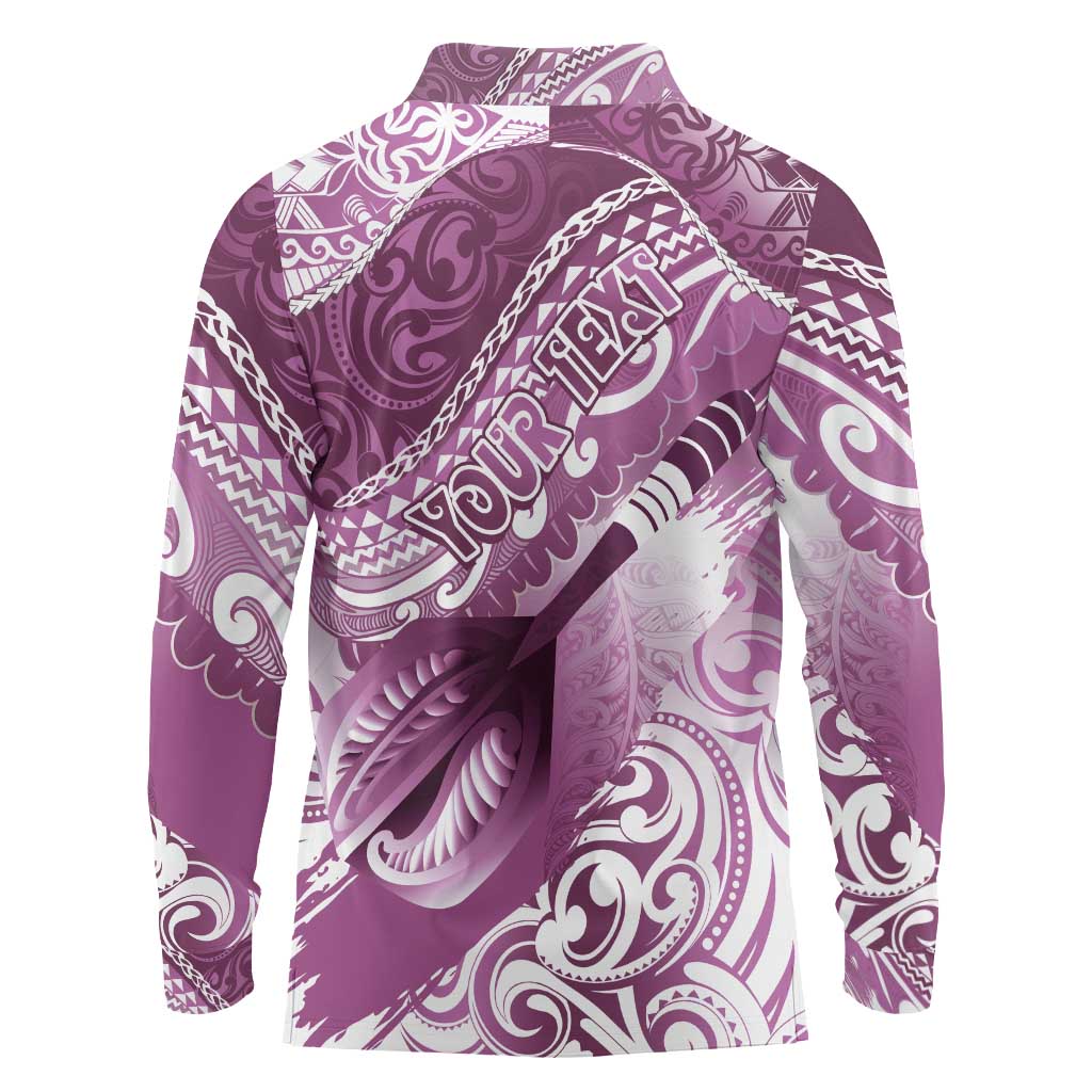 Personalised New Zealand Aotearoa Darts Masters Long Sleeve Polo Shirt Maori Art Tattoo with Tribal Dart Symbol Pink - Polynesian Pride