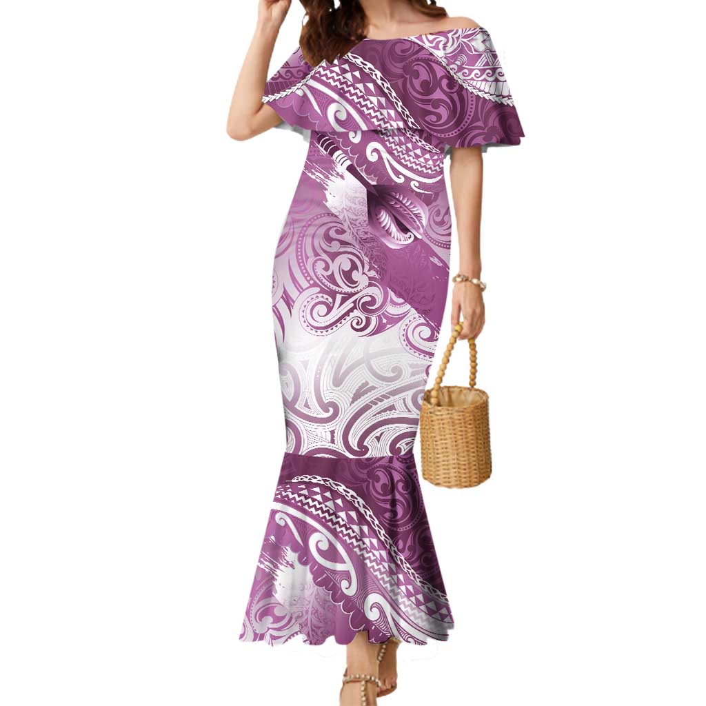 Personalised New Zealand Aotearoa Darts Masters Mermaid Dress Maori Art Tattoo with Tribal Dart Symbol Pink - Polynesian Pride