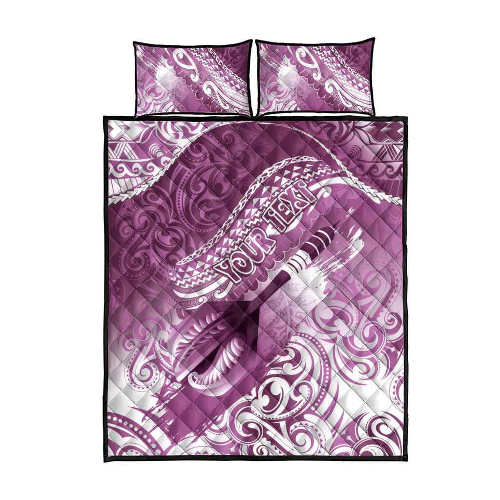 Personalised New Zealand Aotearoa Darts Masters Quilt Bed Set Maori Art Tattoo with Tribal Dart Symbol Pink - Polynesian Pride