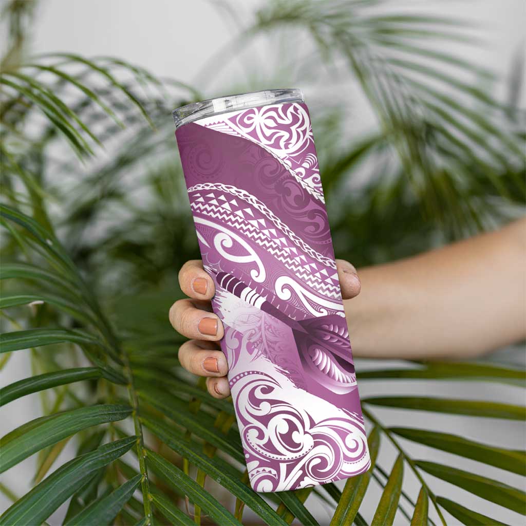 Personalised New Zealand Aotearoa Darts Masters Skinny Tumbler Maori Art Tattoo with Tribal Dart Symbol Pink - Polynesian Pride