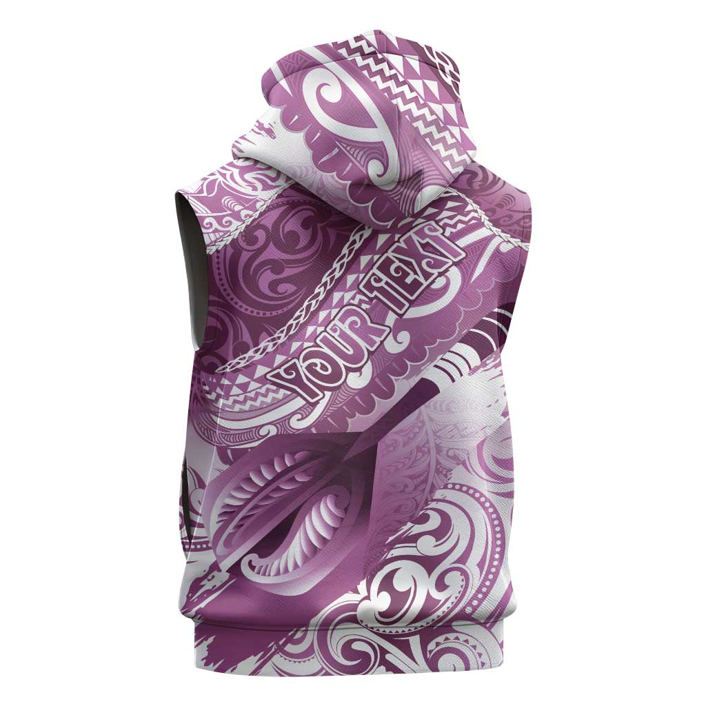 Personalised New Zealand Aotearoa Darts Masters Sleeveless Hoodie Maori Art Tattoo with Tribal Dart Symbol Pink - Polynesian Pride