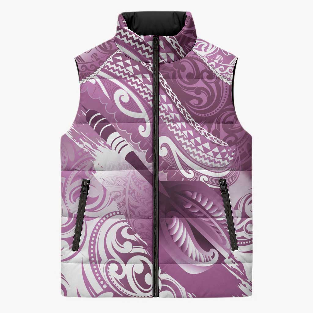 Personalised New Zealand Aotearoa Darts Masters Sleeveless Puffer Jacket Maori Art Tattoo with Tribal Dart Symbol Pink - Polynesian Pride