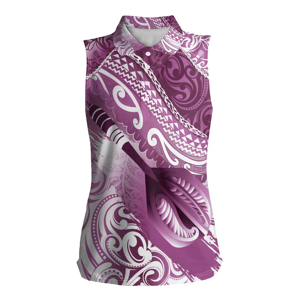 Personalised New Zealand Aotearoa Darts Masters Women Sleeveless Polo Shirt Maori Art Tattoo with Tribal Dart Symbol Pink - Polynesian Pride