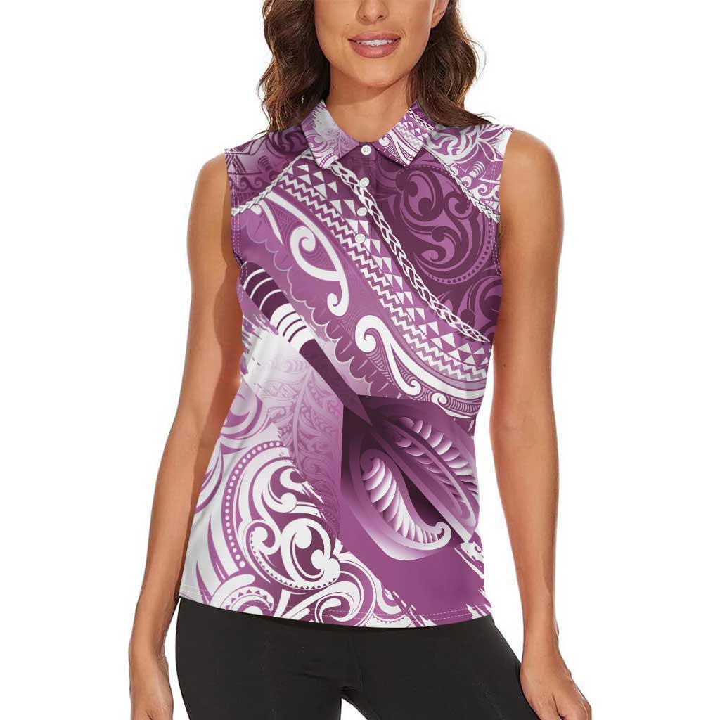 Personalised New Zealand Aotearoa Darts Masters Women Sleeveless Polo Shirt Maori Art Tattoo with Tribal Dart Symbol Pink - Polynesian Pride