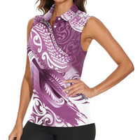 Personalised New Zealand Aotearoa Darts Masters Women Sleeveless Polo Shirt Maori Art Tattoo with Tribal Dart Symbol Pink - Polynesian Pride