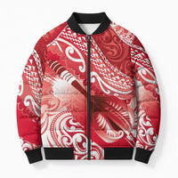 Personalised New Zealand Aotearoa Darts Masters Bomber Puffer Jacket Maori Art Tattoo with Tribal Dart Symbol Red - Polynesian Pride