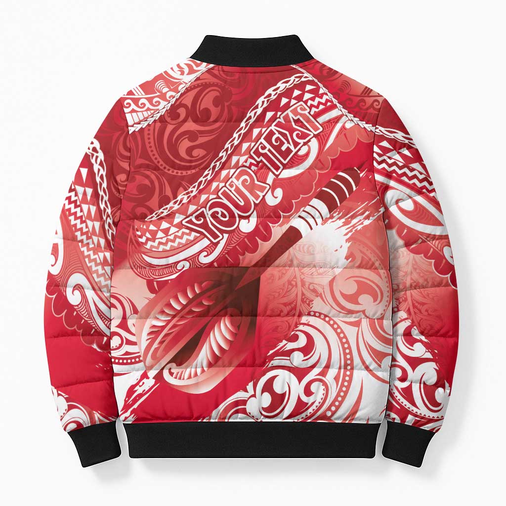 Personalised New Zealand Aotearoa Darts Masters Bomber Puffer Jacket Maori Art Tattoo with Tribal Dart Symbol Red - Polynesian Pride