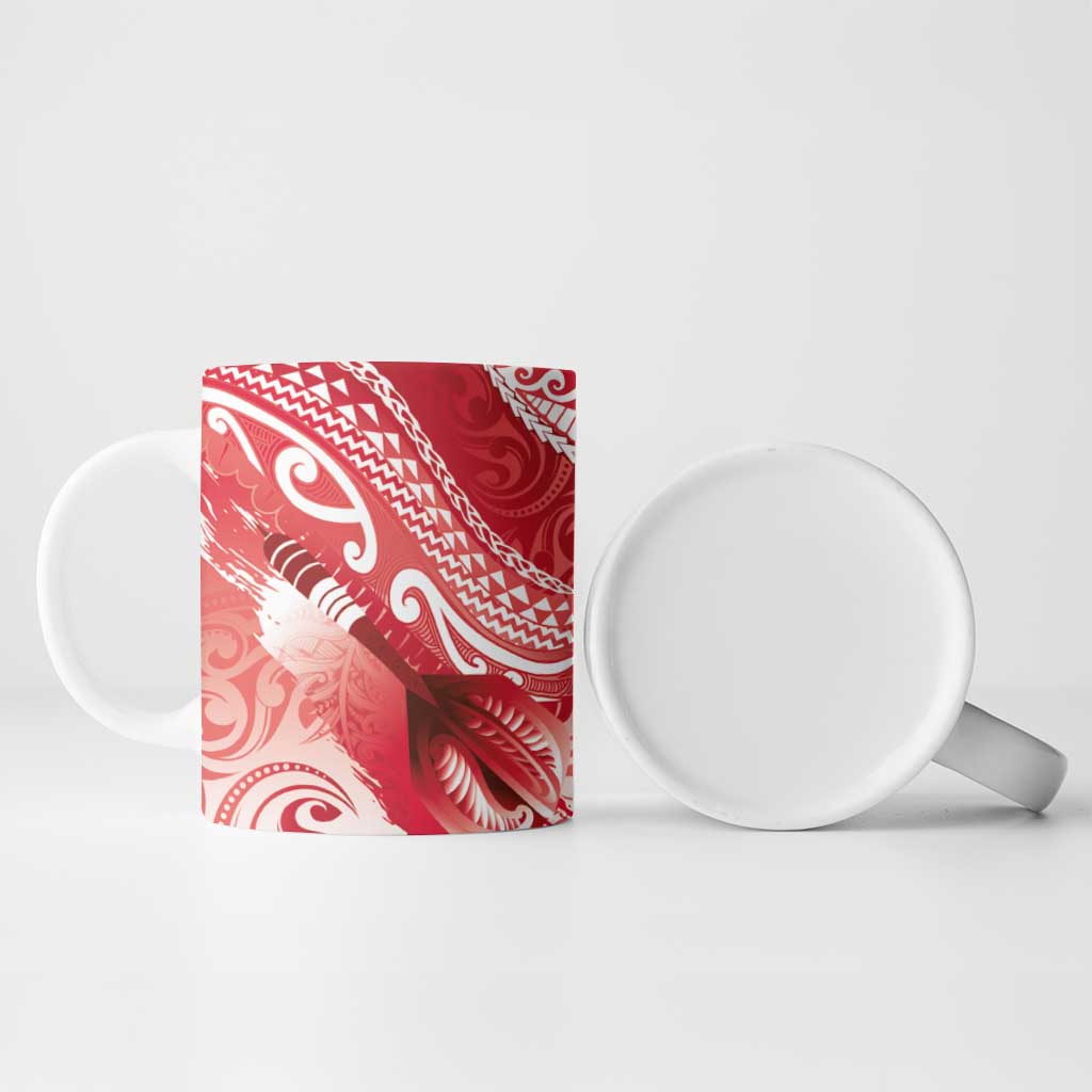 Personalised New Zealand Aotearoa Darts Masters Ceramic Mug Maori Art Tattoo with Tribal Dart Symbol Red - Polynesian Pride