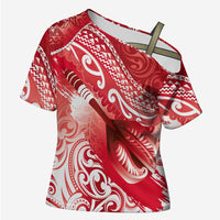 Personalised New Zealand Aotearoa Darts Masters Cross Shoulder Shirt Maori Art Tattoo with Tribal Dart Symbol Red - Polynesian Pride