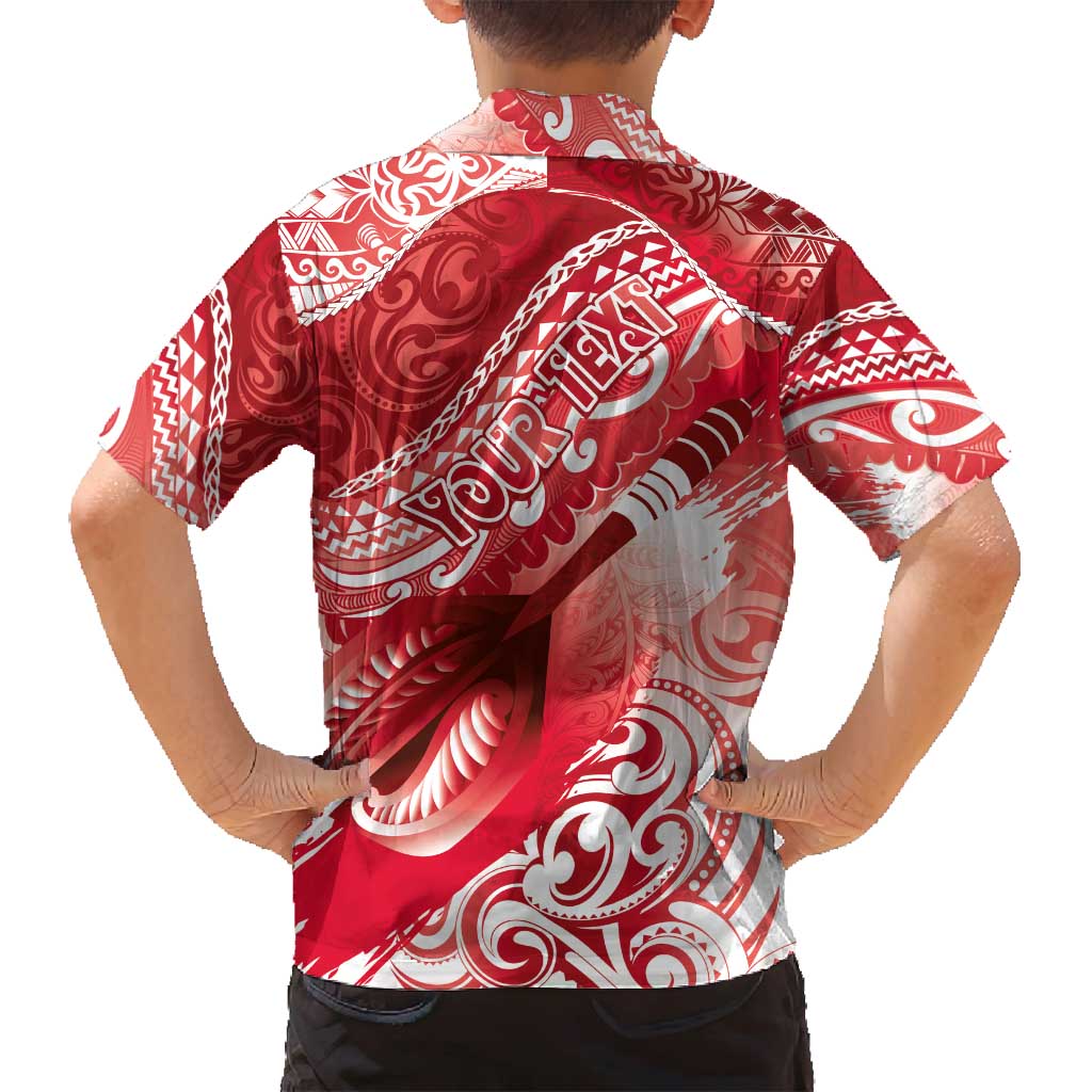 Personalised New Zealand Aotearoa Darts Masters Family Matching Off Shoulder Maxi Dress and Hawaiian Shirt Maori Art Tattoo with Tribal Dart Symbol Red - Polynesian Pride
