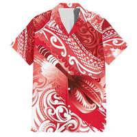Personalised New Zealand Aotearoa Darts Masters Family Matching Off Shoulder Maxi Dress and Hawaiian Shirt Maori Art Tattoo with Tribal Dart Symbol Red - Polynesian Pride