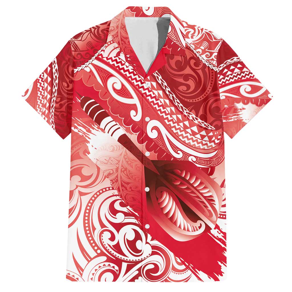 Personalised New Zealand Aotearoa Darts Masters Family Matching Off Shoulder Short Dress and Hawaiian Shirt Maori Art Tattoo with Tribal Dart Symbol Red - Polynesian Pride