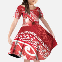 Personalised New Zealand Aotearoa Darts Masters Family Matching Summer Maxi Dress and Hawaiian Shirt Maori Art Tattoo with Tribal Dart Symbol Red - Polynesian Pride