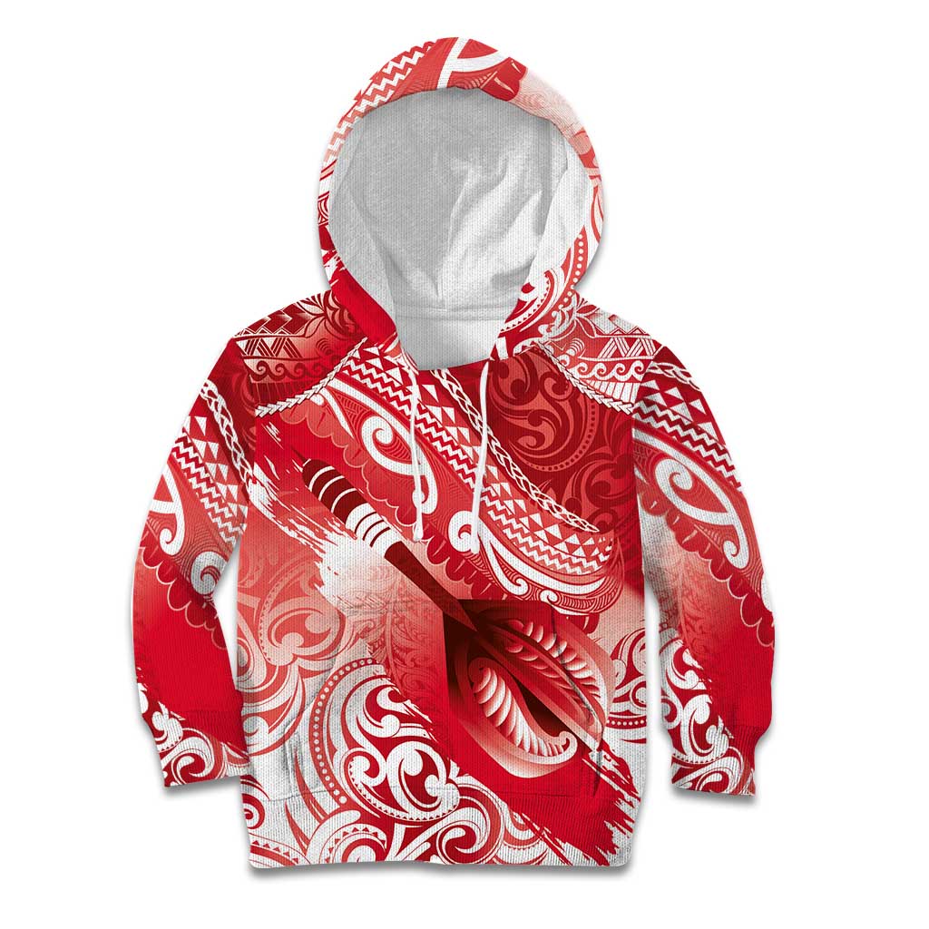 Personalised New Zealand Aotearoa Darts Masters Kid Hoodie Maori Art Tattoo with Tribal Dart Symbol Red - Polynesian Pride
