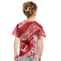 Personalised New Zealand Aotearoa Darts Masters Kid T Shirt Maori Art Tattoo with Tribal Dart Symbol Red - Polynesian Pride