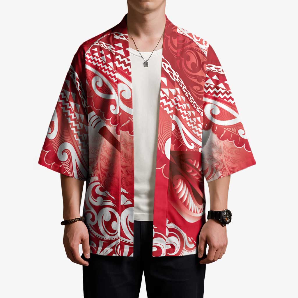 Personalised New Zealand Aotearoa Darts Masters Kimono Maori Art Tattoo with Tribal Dart Symbol Red - Polynesian Pride