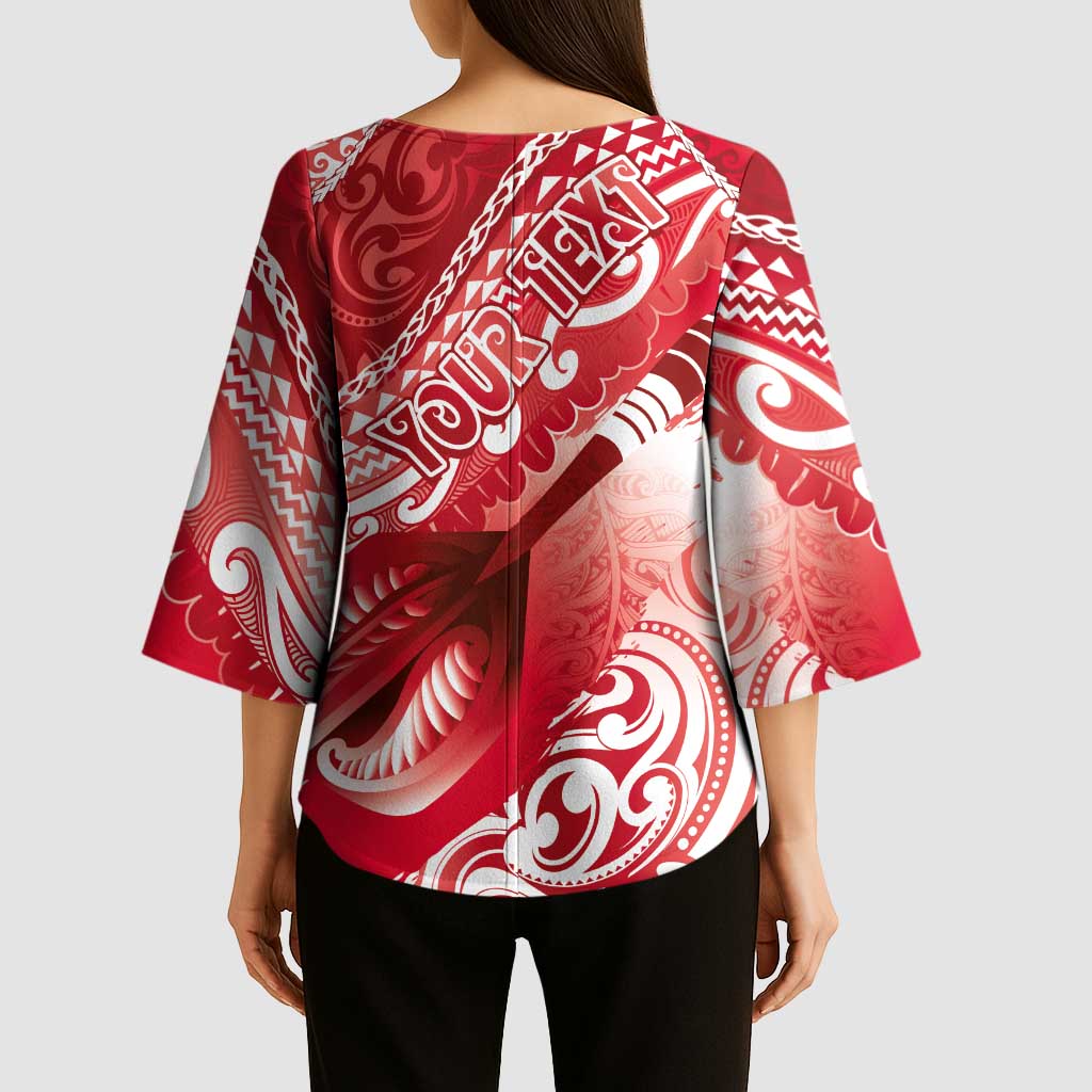 Personalised New Zealand Aotearoa Darts Masters Kimono Sleeve Blouse Maori Art Tattoo with Tribal Dart Symbol Red - Polynesian Pride