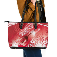 Personalised New Zealand Aotearoa Darts Masters Leather Tote Bag Maori Art Tattoo with Tribal Dart Symbol Red - Polynesian Pride