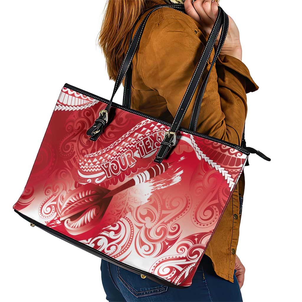 Personalised New Zealand Aotearoa Darts Masters Leather Tote Bag Maori Art Tattoo with Tribal Dart Symbol Red - Polynesian Pride