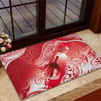 Personalised New Zealand Aotearoa Darts Masters Rubber Doormat Maori Art Tattoo with Tribal Dart Symbol Red - Polynesian Pride