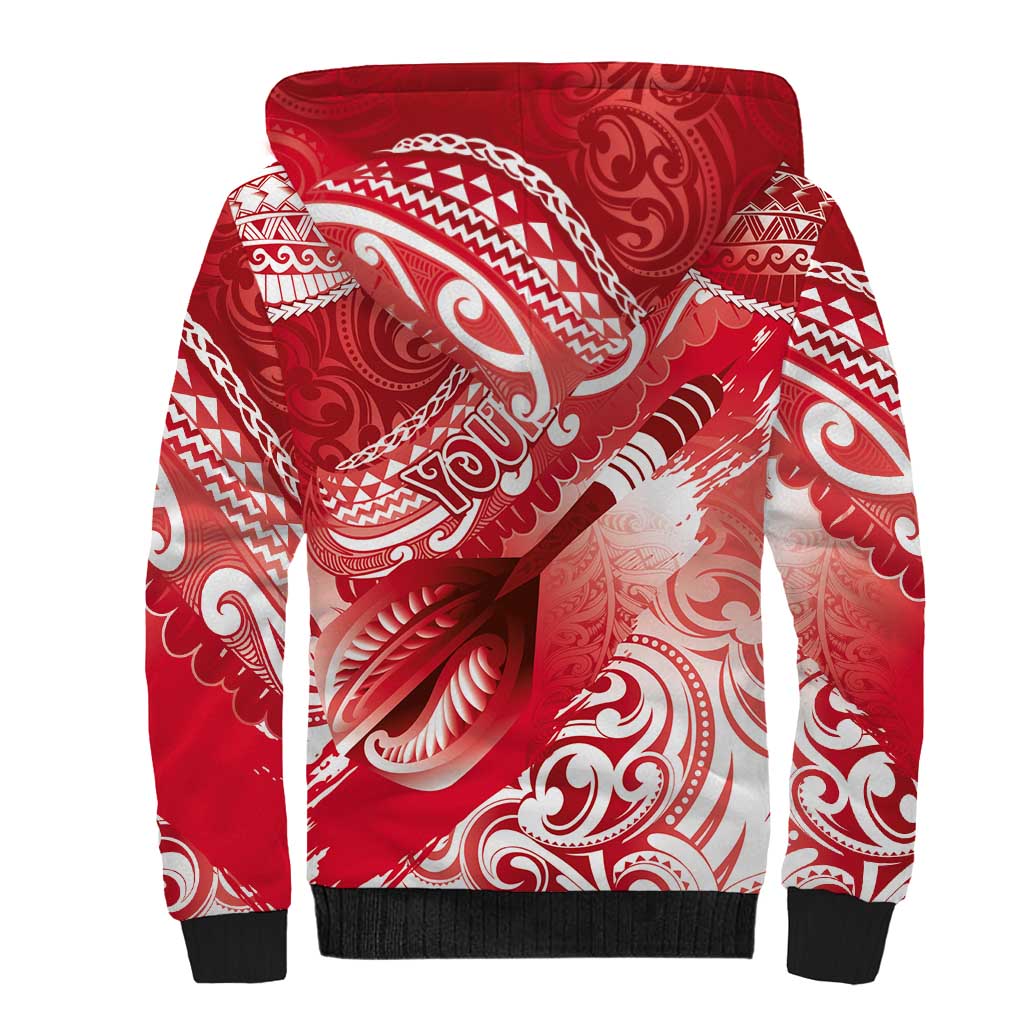 Personalised New Zealand Aotearoa Darts Masters Sherpa Hoodie Maori Art Tattoo with Tribal Dart Symbol Red - Polynesian Pride