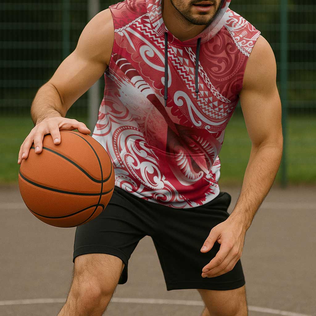 Personalised New Zealand Aotearoa Darts Masters Sleeveless Hoodie Maori Art Tattoo with Tribal Dart Symbol Red - Polynesian Pride