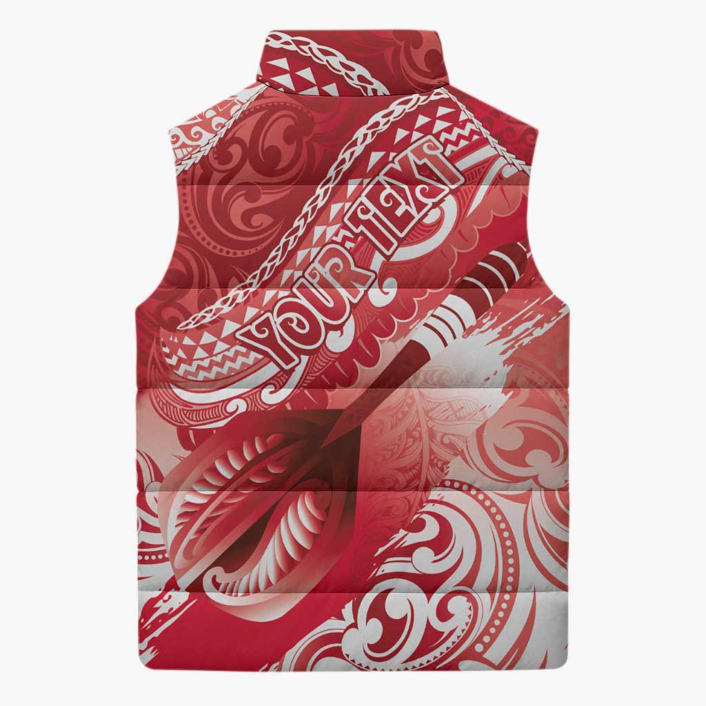 Personalised New Zealand Aotearoa Darts Masters Sleeveless Puffer Jacket Maori Art Tattoo with Tribal Dart Symbol Red LT03 - Polynesian Pride