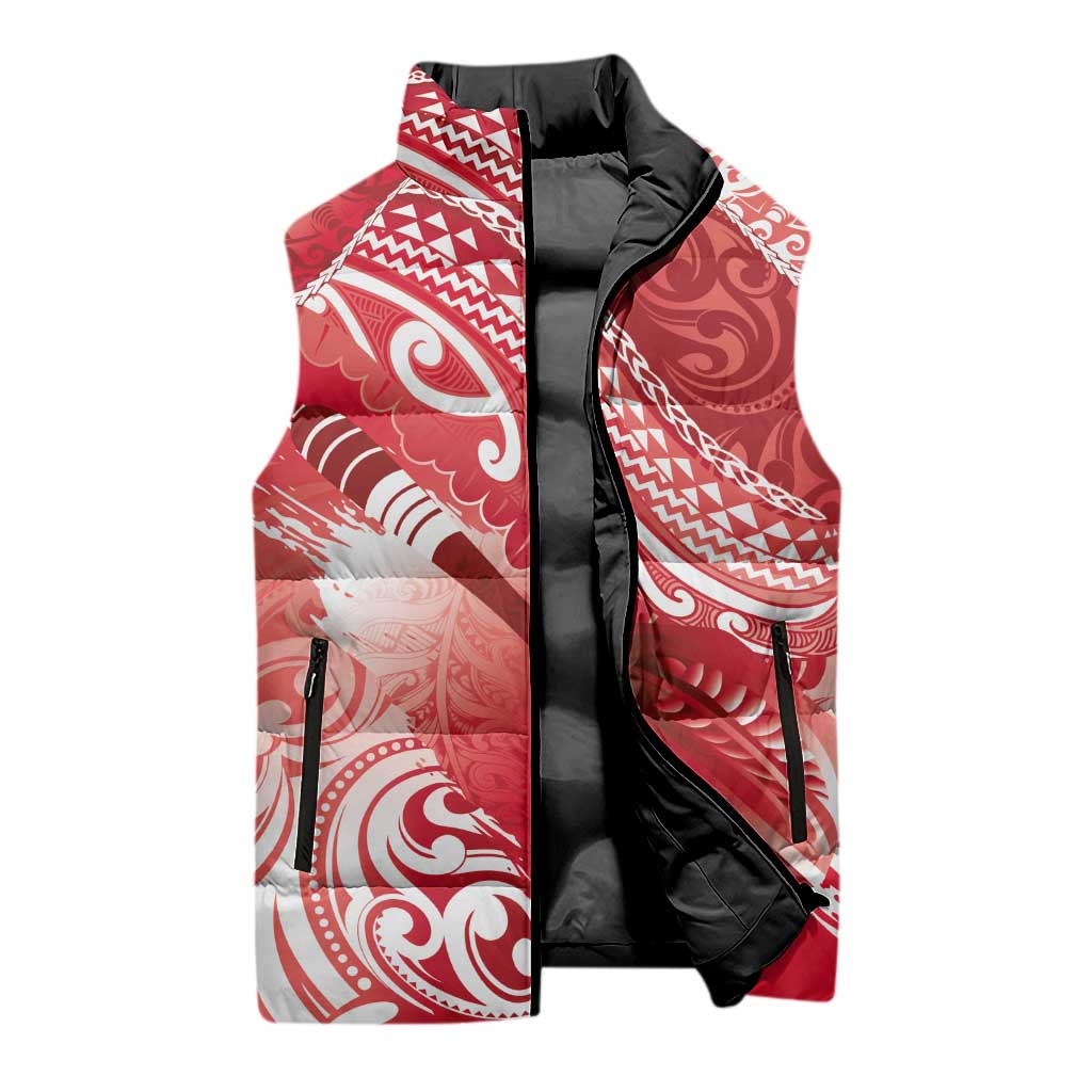 Personalised New Zealand Aotearoa Darts Masters Sleeveless Puffer Jacket Maori Art Tattoo with Tribal Dart Symbol Red LT03 - Polynesian Pride