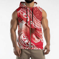Personalised New Zealand Aotearoa Darts Masters Sleeveless Zip Hoodie Maori Art Tattoo with Tribal Dart Symbol Red - Polynesian Pride