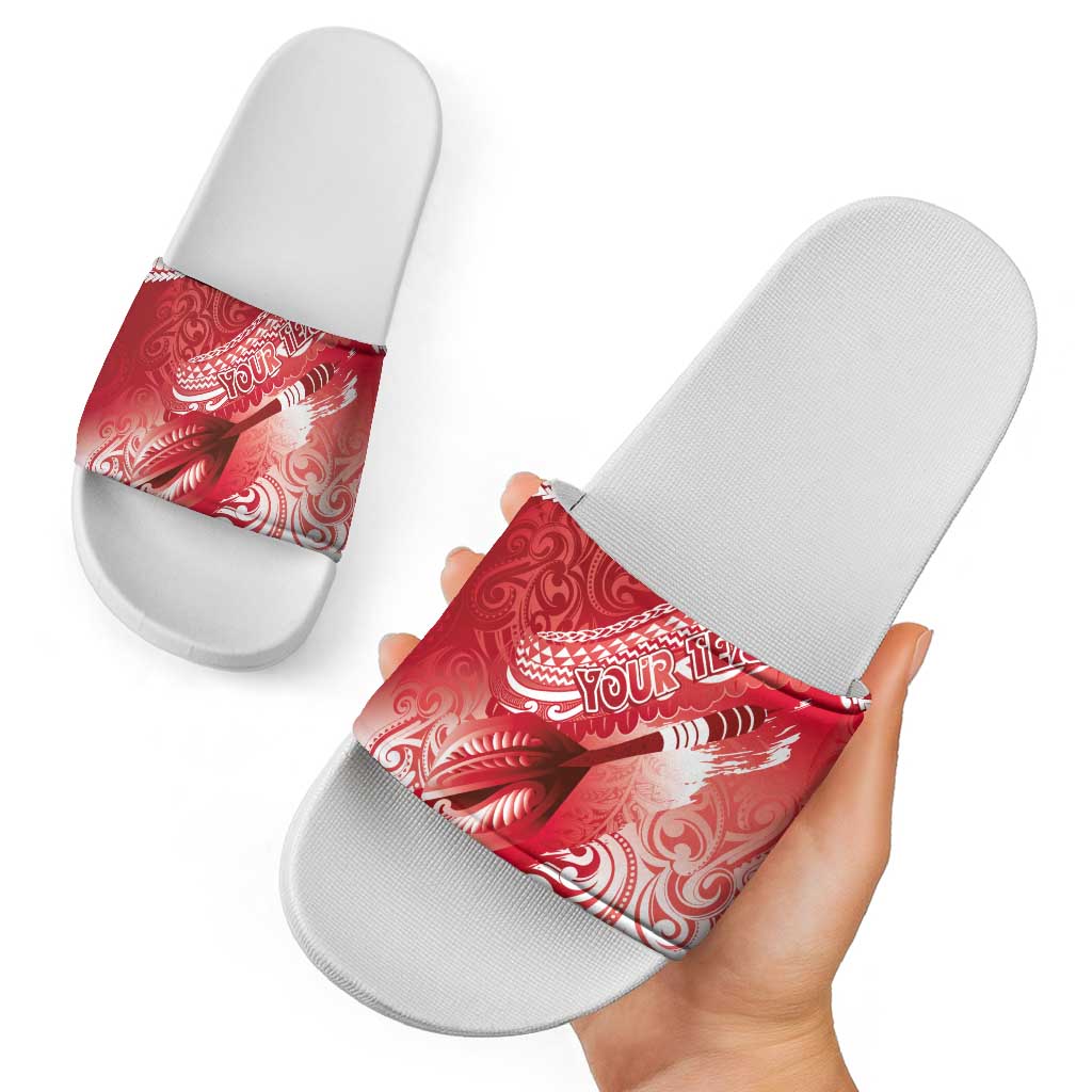 Personalised New Zealand Aotearoa Darts Masters Slide Sandals Maori Art Tattoo with Tribal Dart Symbol Red - Polynesian Pride