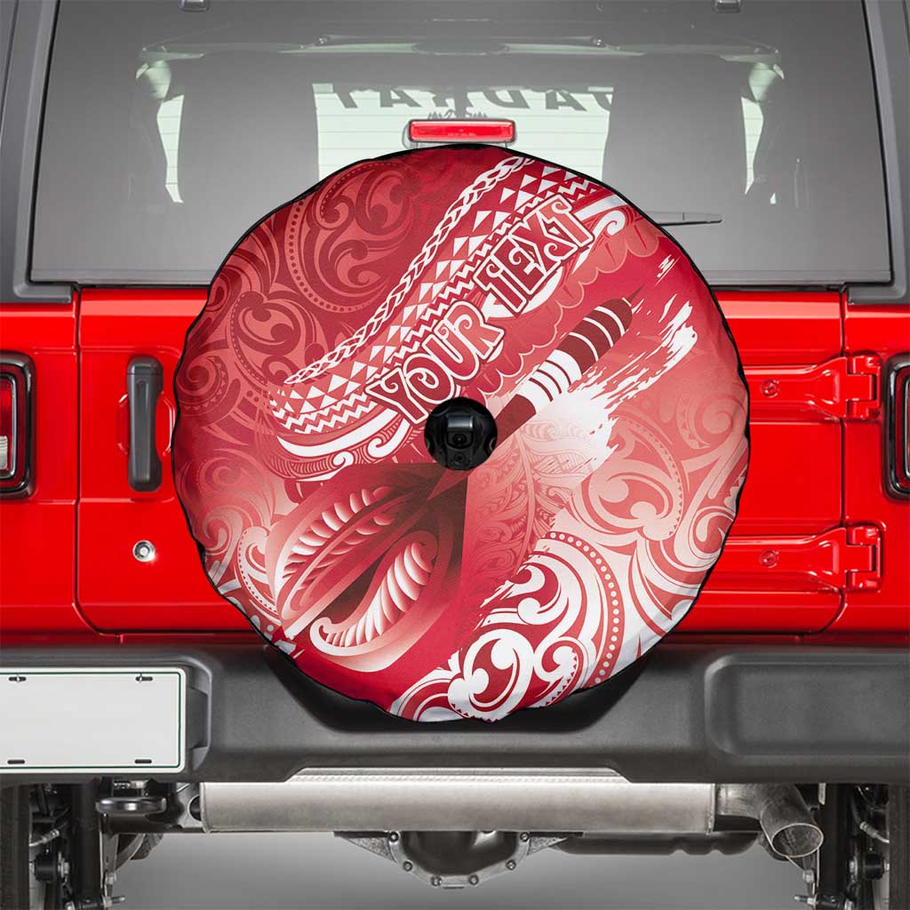 Personalised New Zealand Aotearoa Darts Masters Spare Tire Cover Maori Art Tattoo with Tribal Dart Symbol Red - Polynesian Pride