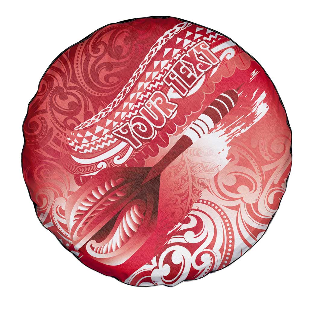Personalised New Zealand Aotearoa Darts Masters Spare Tire Cover Maori Art Tattoo with Tribal Dart Symbol Red - Polynesian Pride