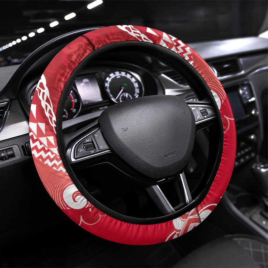 New Zealand Aotearoa Darts Masters Steering Wheel Cover Maori Art Tattoo with Tribal Dart Symbol Red - Polynesian Pride