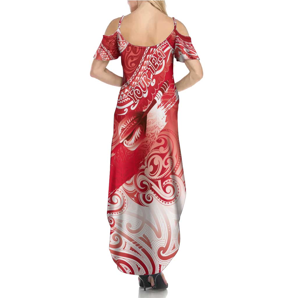 Personalised New Zealand Aotearoa Darts Masters Summer Maxi Dress Maori Art Tattoo with Tribal Dart Symbol Red - Polynesian Pride