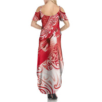 Personalised New Zealand Aotearoa Darts Masters Summer Maxi Dress Maori Art Tattoo with Tribal Dart Symbol Red - Polynesian Pride