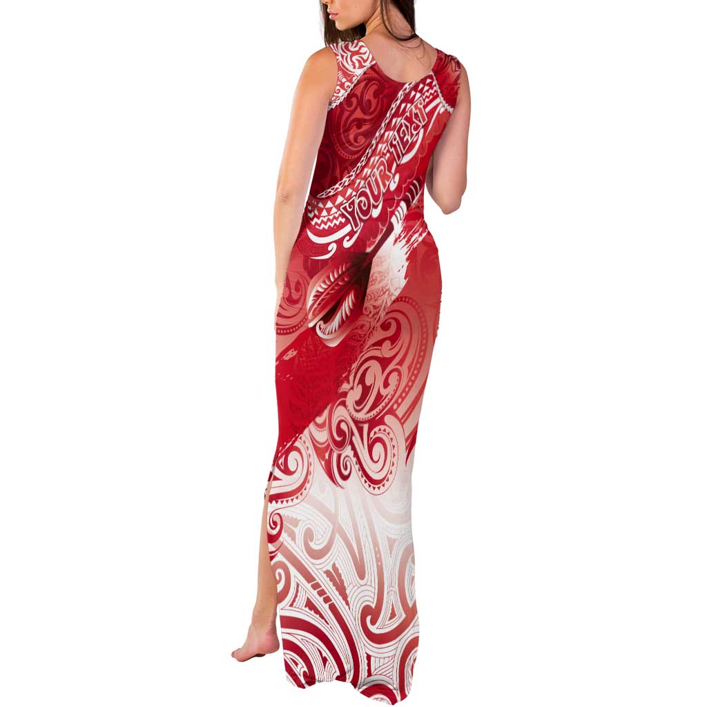 Personalised New Zealand Aotearoa Darts Masters Tank Maxi Dress Maori Art Tattoo with Tribal Dart Symbol Red - Polynesian Pride