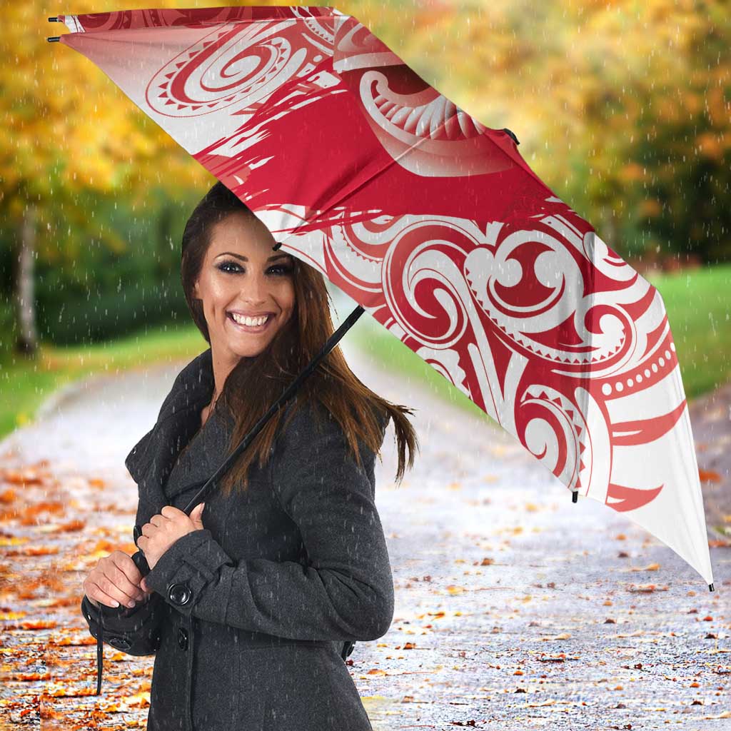 Personalised New Zealand Aotearoa Darts Masters Umbrella Maori Art Tattoo with Tribal Dart Symbol Red - Polynesian Pride