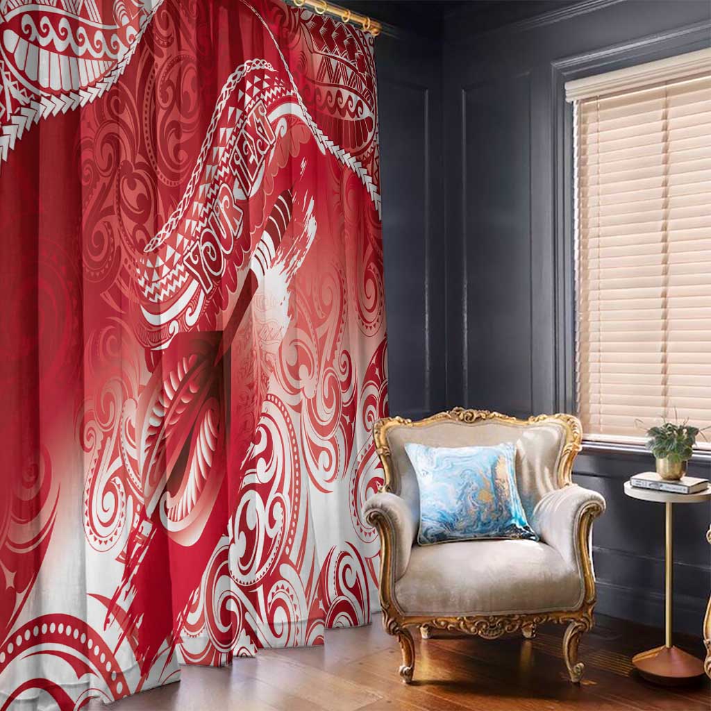 Personalised New Zealand Aotearoa Darts Masters Window Curtain Maori Art Tattoo with Tribal Dart Symbol Red - Polynesian Pride