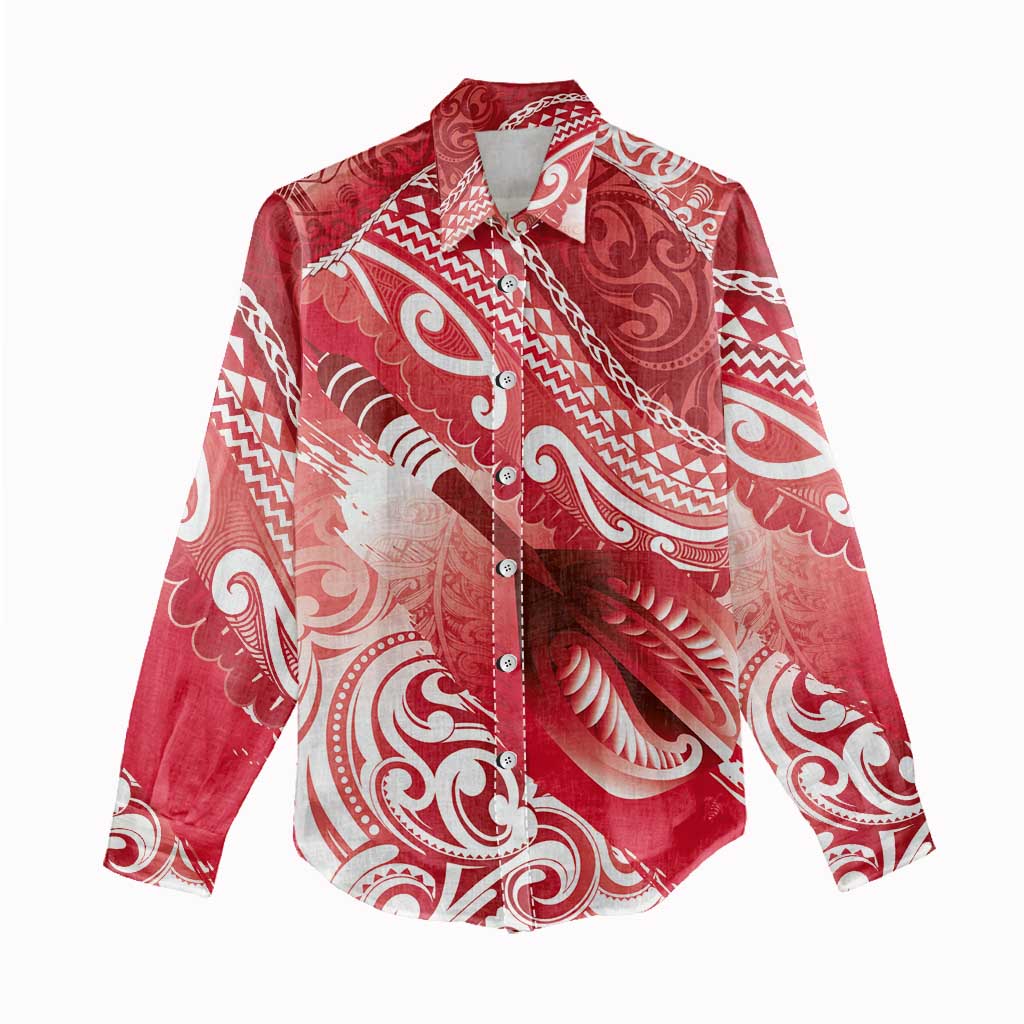 Personalised New Zealand Aotearoa Darts Masters Women Casual Shirt Maori Art Tattoo with Tribal Dart Symbol Red - Polynesian Pride