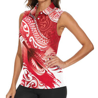 Personalised New Zealand Aotearoa Darts Masters Women Sleeveless Polo Shirt Maori Art Tattoo with Tribal Dart Symbol Red - Polynesian Pride