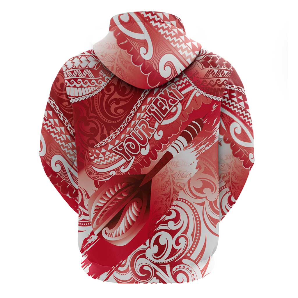 Personalised New Zealand Aotearoa Darts Masters Zip Hoodie Maori Art Tattoo with Tribal Dart Symbol Red - Polynesian Pride