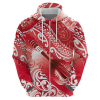 Personalised New Zealand Aotearoa Darts Masters Zip Hoodie Maori Art Tattoo with Tribal Dart Symbol Red - Polynesian Pride
