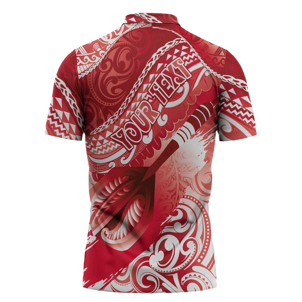Personalised New Zealand Aotearoa Darts Masters Zipper Polo Shirt Maori Art Tattoo with Tribal Dart Symbol Red - Polynesian Pride