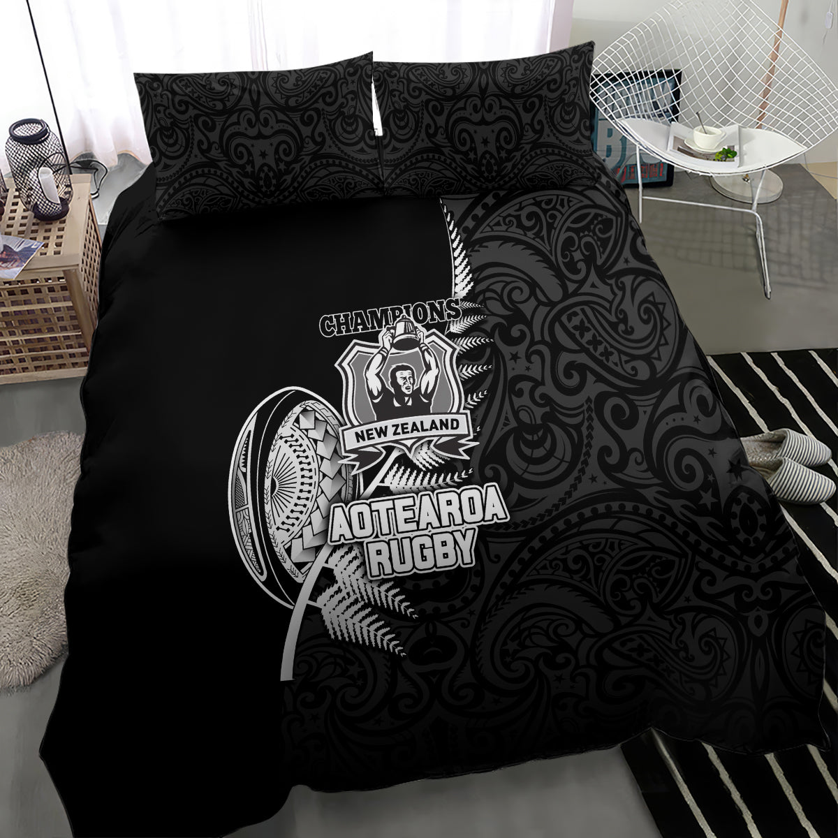 New Zealand World Cup 2023 Bedding Set Aotearoa Champion Rugby with Silver Fern Maori Ethnic Pattern LT03 - Polynesian Pride